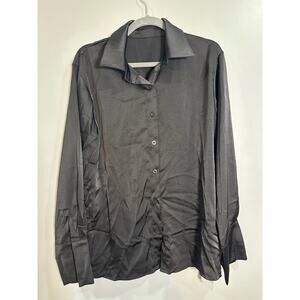 Men's Black Button down shirt, Polyester, button cuffs, Medium- NWT